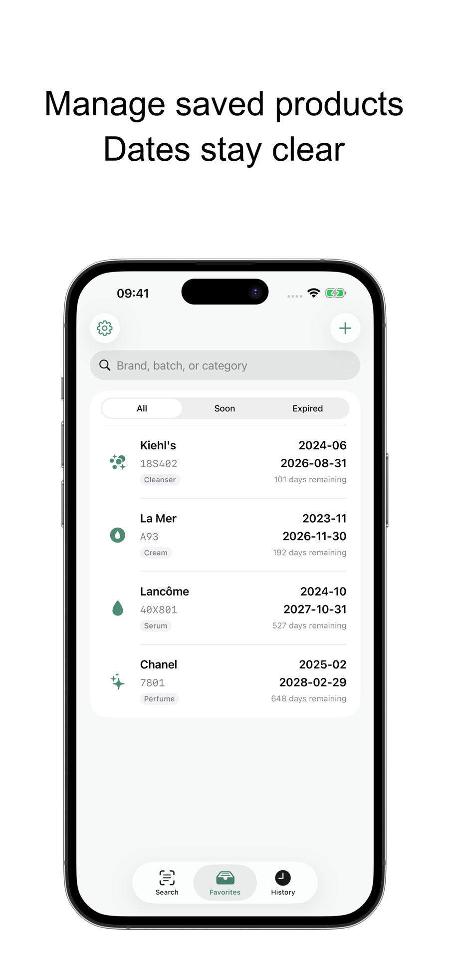 Mobile app saved products screen