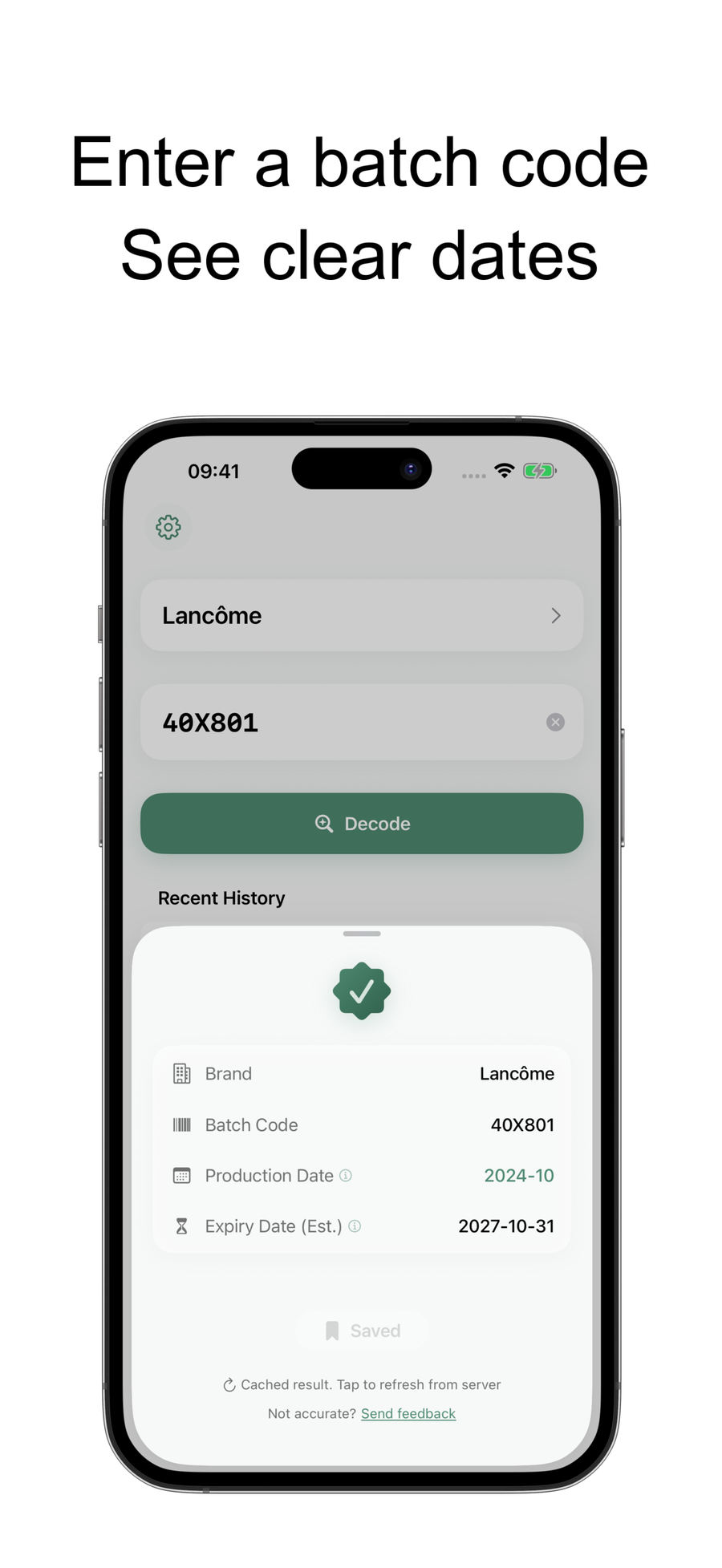 Mobile app batch-code result screen